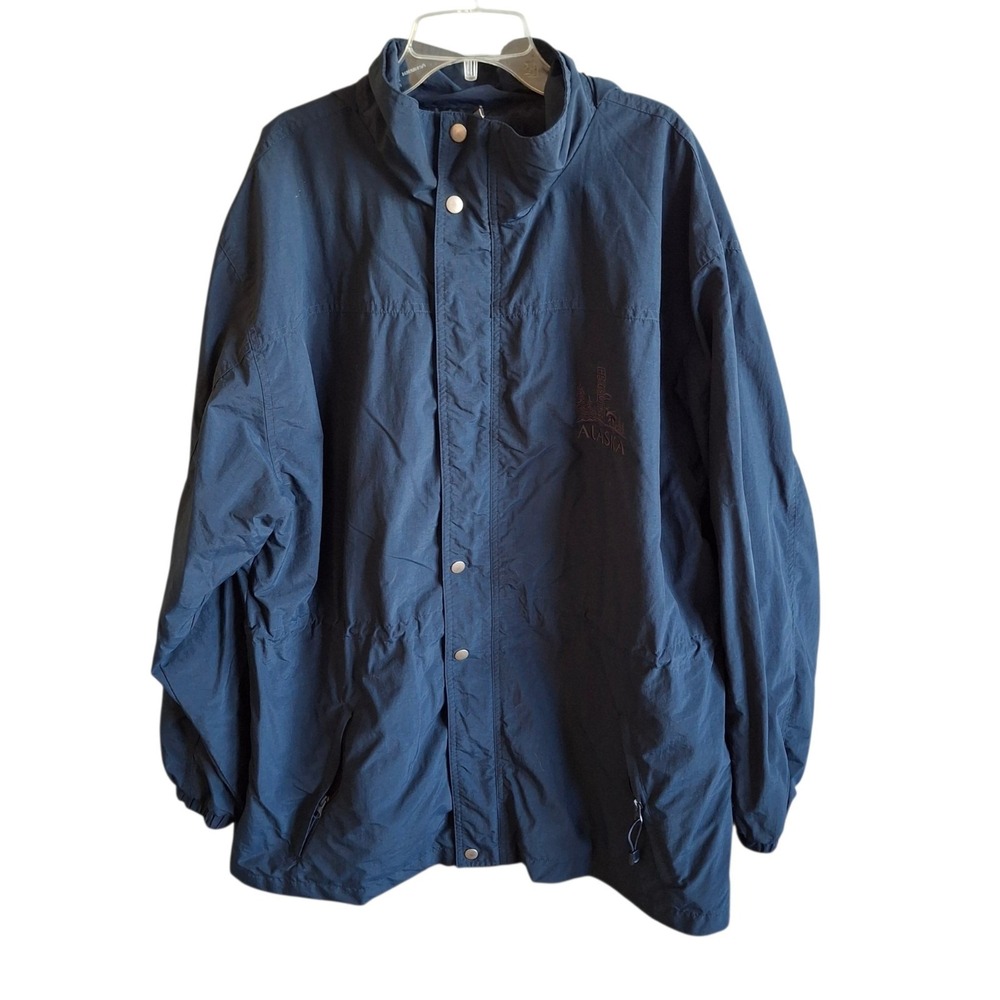 Pure Alaska Mens Jacket Size XL Navy Blue Full Zip Snap Parka Hooded Windbreaker